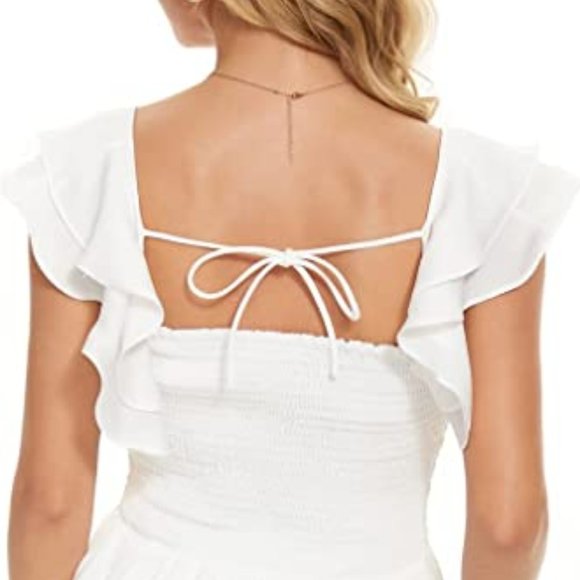 FOROLAV Sleeveless Ruffle Shoulder Smocked \Back Mini Dress - NEW WITH TAG! - Picture 8 of 16